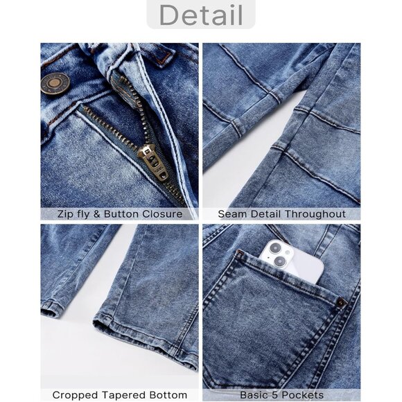 Women’s Wide Leg Cropped Stretch Denim Jeans High Waisted Casual Pants - Picture 6 of 6